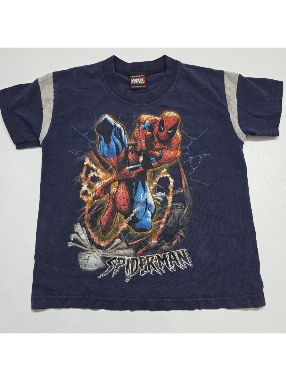 VTG Mad Engine Spider Man Marvel Comics T Shirt Youth 5-7yr Blue Plastisol Print